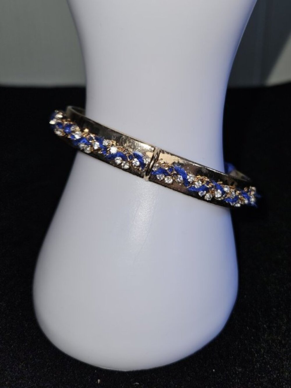 MARK Goldtone Rhinestone and Blue Ribbon Cuff Bracelet